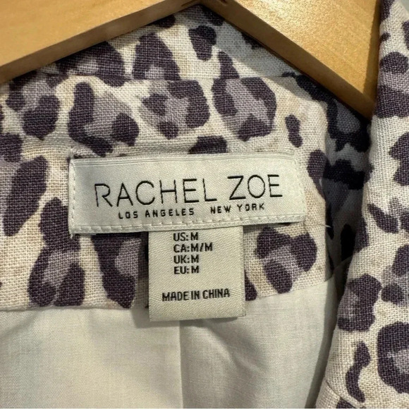 Rachel Zoe Open Front Blazer Animal Print Linen Cotton Office Work M - Picture 6 of 7
